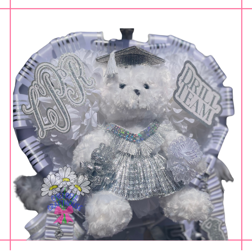 Silver and White, Senior Homecoming mums, Drill Team Custom Bear.