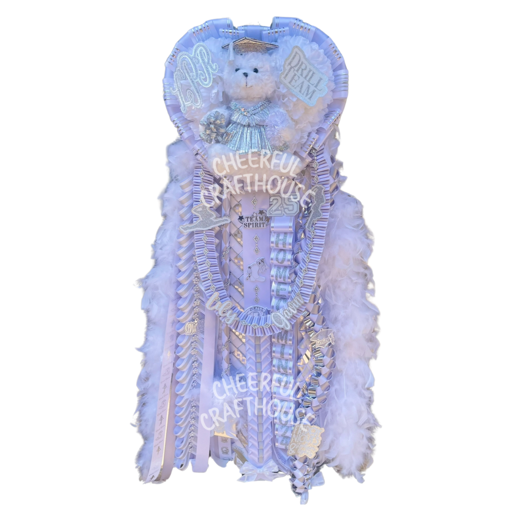 Silver and White Senior HOCO mum, Drill Team, Custom Mum.